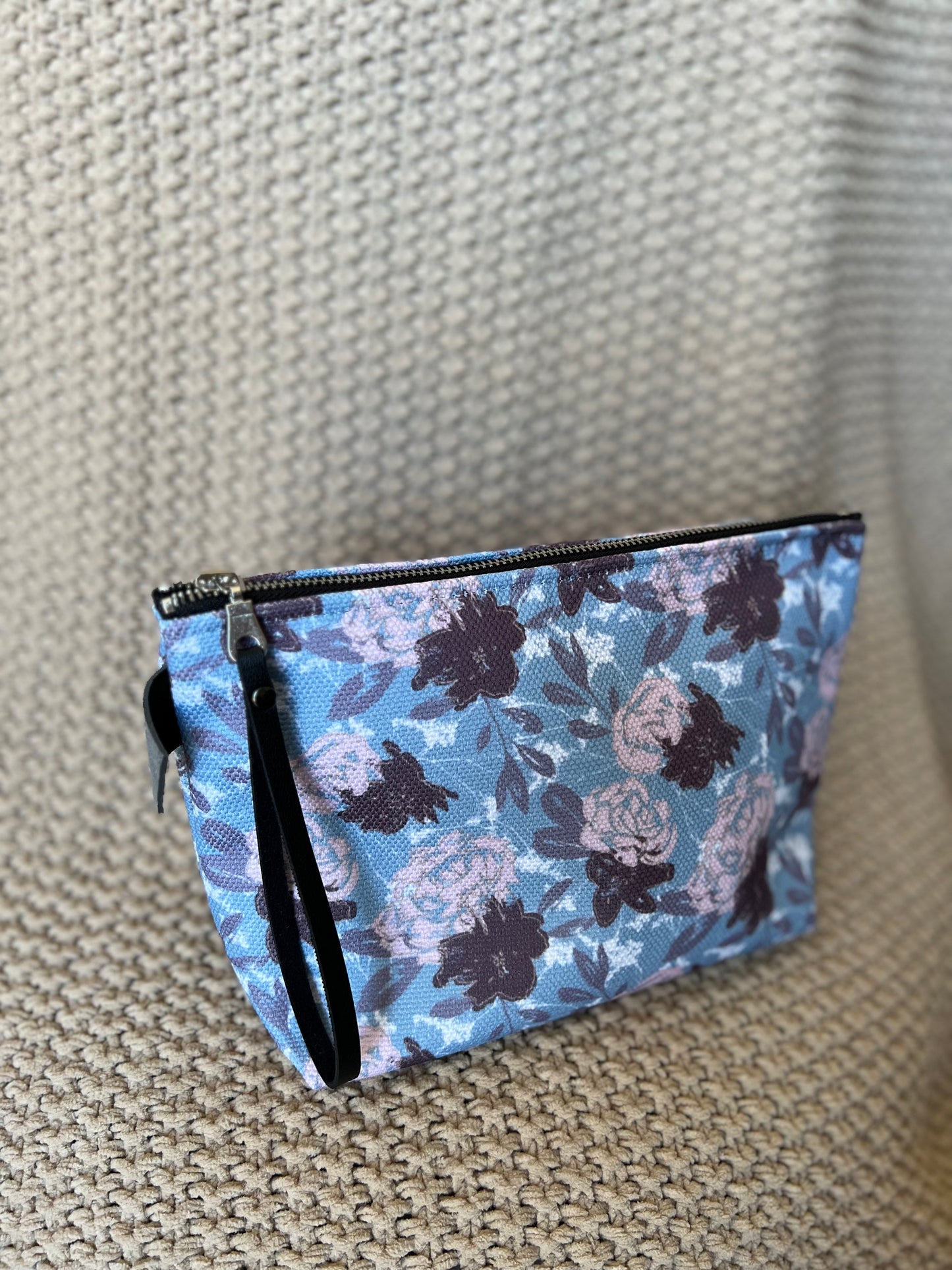 Wild Peonies Floral Zipper Pouch - Blue