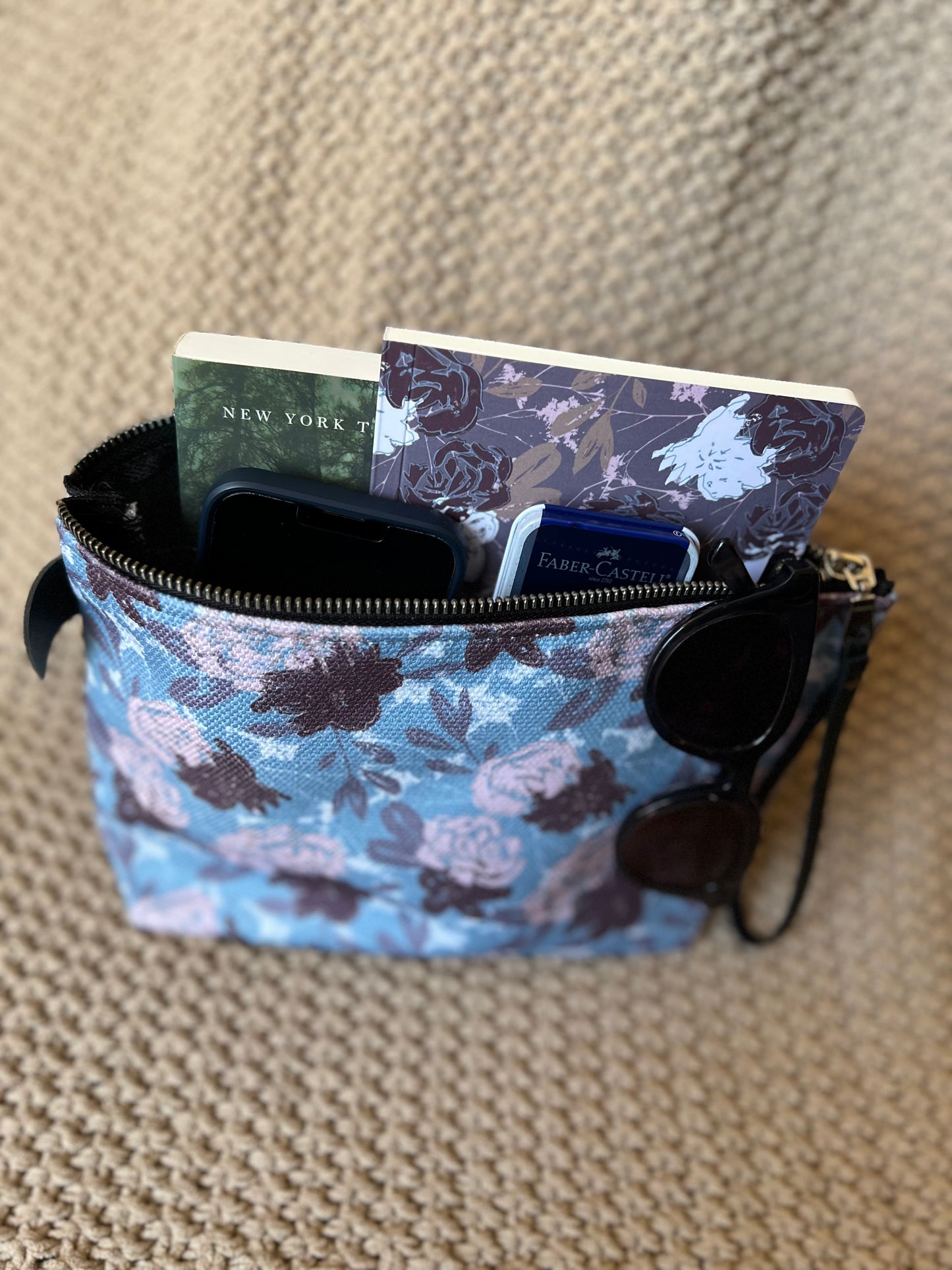 Wild Peonies Floral Zipper Pouch - Blue