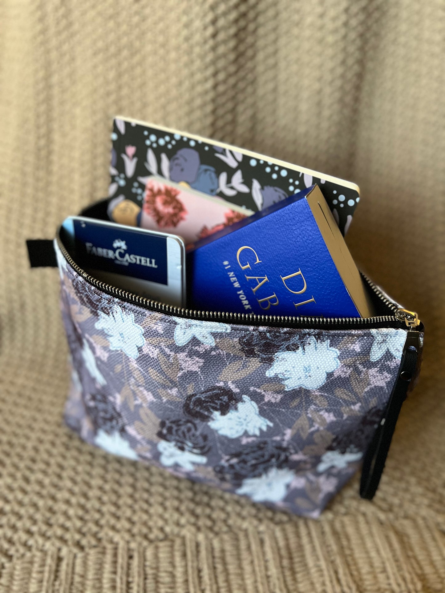 Wild Peonies Floral Zipper Pouch - Purple
