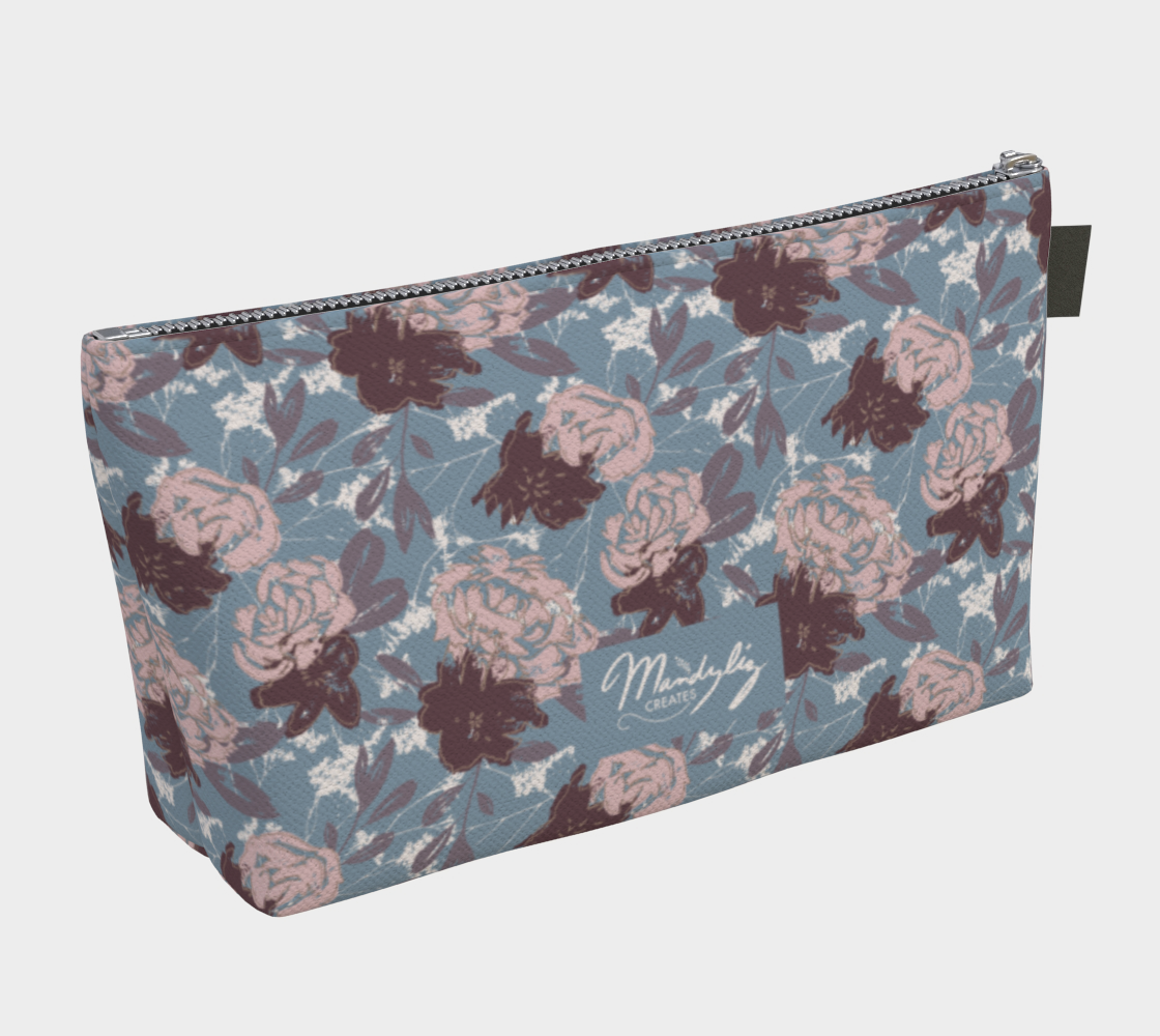 Wild Peonies Floral Zipper Pouch - Blue